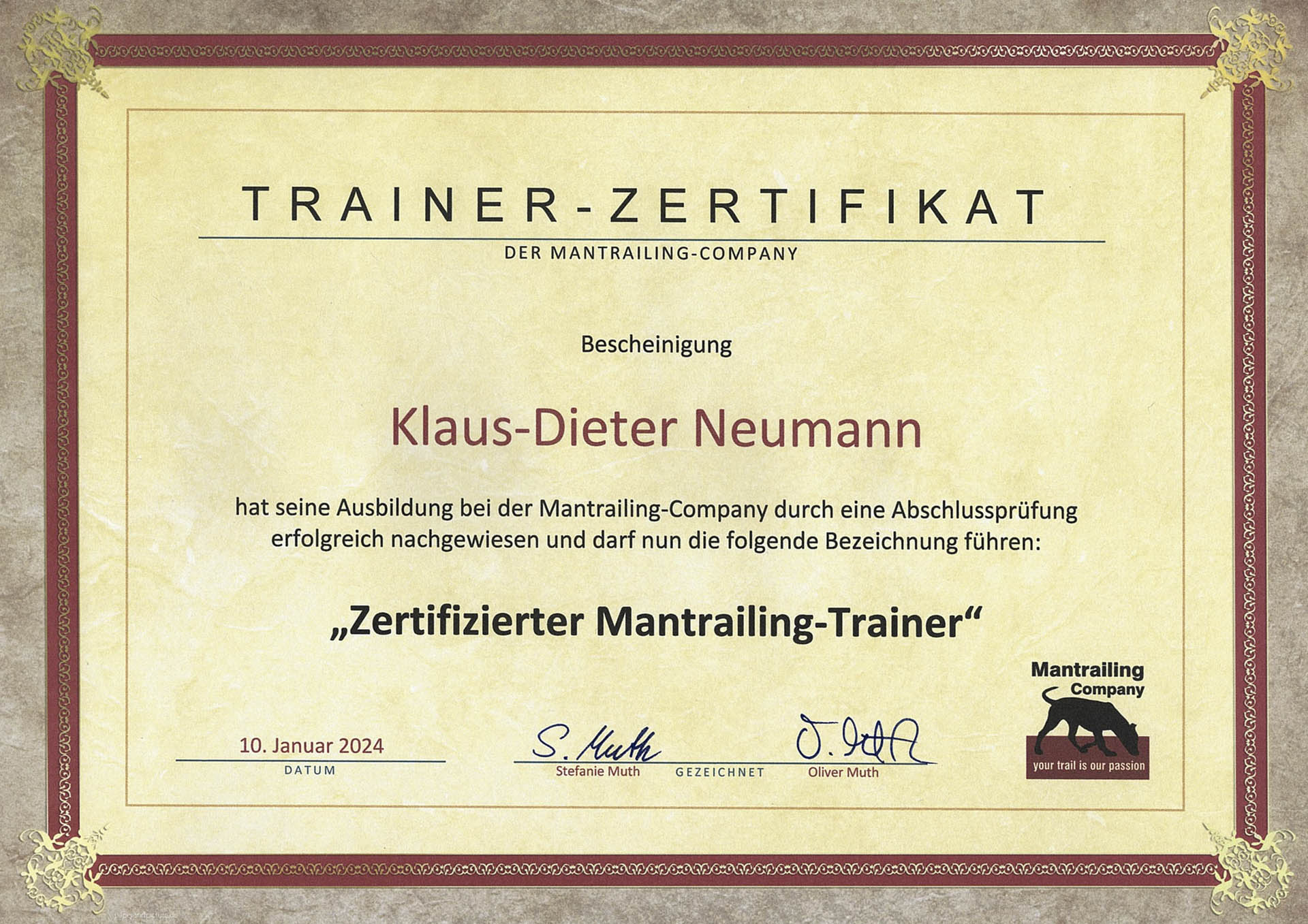 Zertifikat als Mantrailing-Trainer