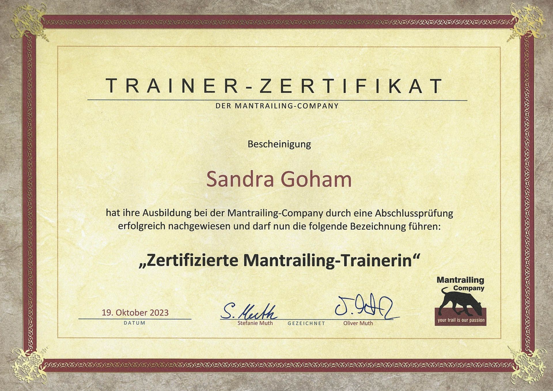 Zertifikat als Mantrailing-Trainer